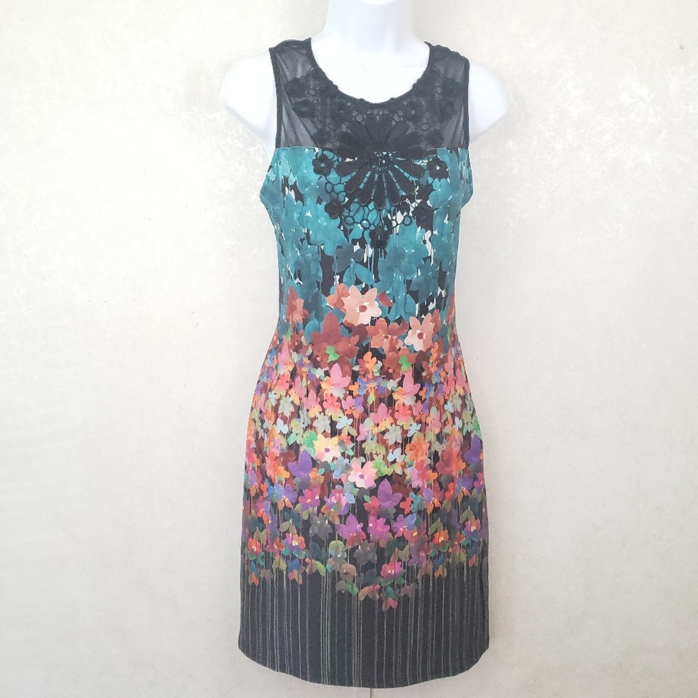 Venus Sheer Shoulder Embroidered Floral Dress